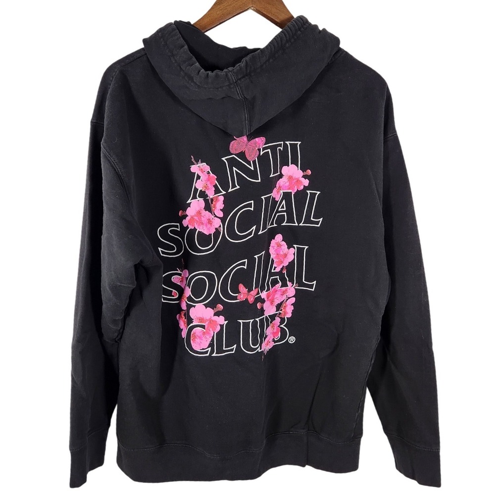 Anti Social Social Club Black Pink Flowers Hoodie Sweatshirt Size Large